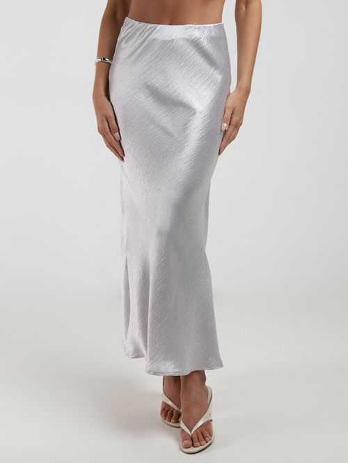 Saia Acetinada Brilhos Feminina PRATA