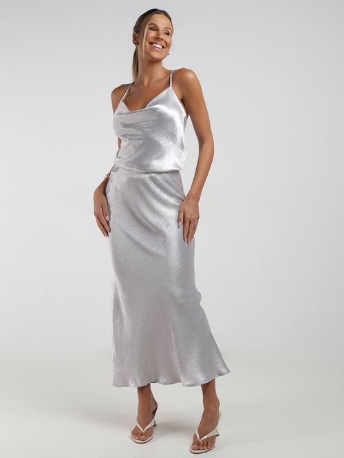 Saia Acetinada Brilhos Feminina PRATA