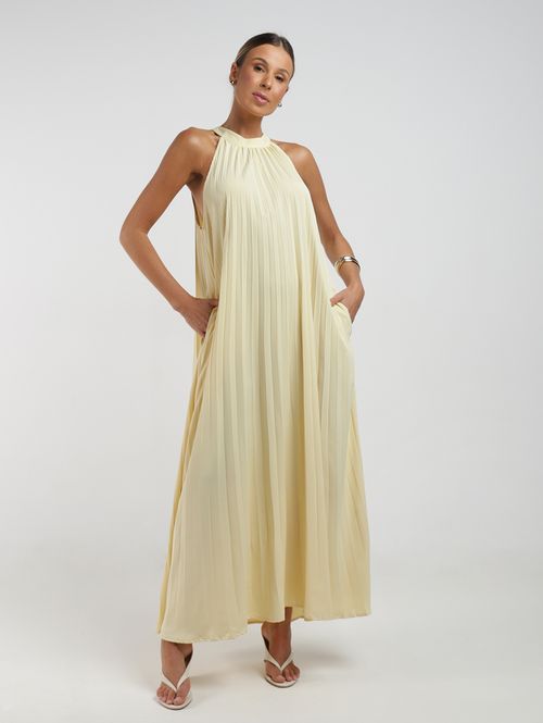 Vestido Plissado Longo Eagle Rock Feminino AMARELO