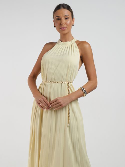 Vestido Plissado Longo Eagle Rock Feminino AMARELO