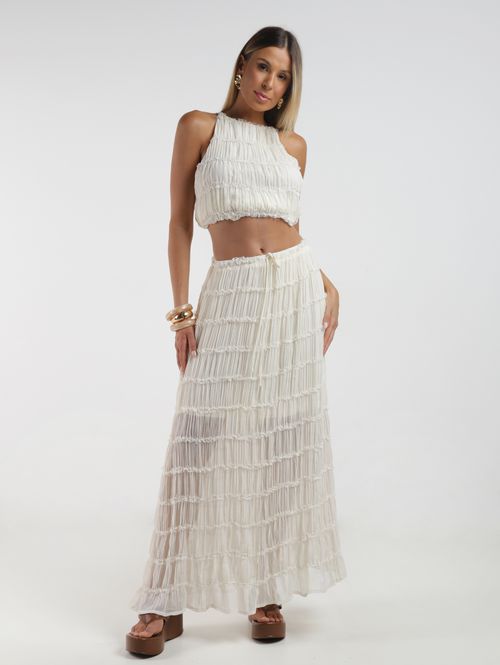 Saia Longa Transparência Eagle Rock Feminina OFF WHITE
