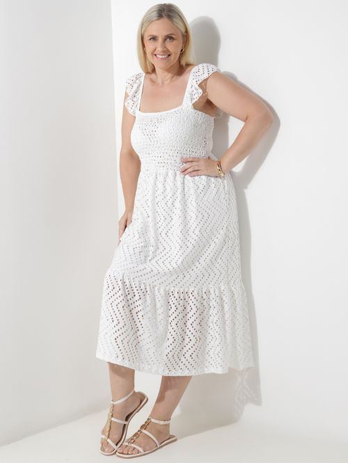 Vestido Midi Plus Size Feminino OFF WHITE