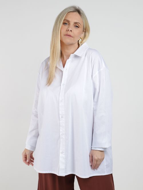 Camisa Oversized Tricoline Plus Size Feminina BRANCO