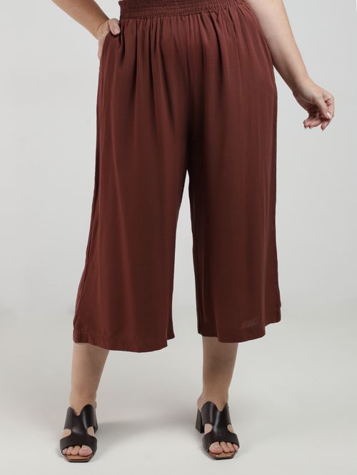 Calça Pantacourt Plus Size Feminina MARROM