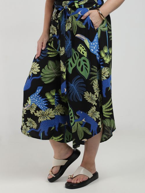 Calça Pantacourt Estampada Plus Size Feminina PRETO