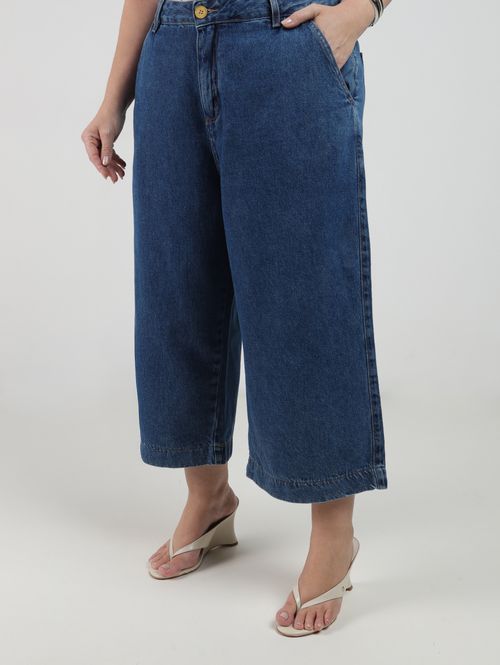 Calça Jeans Pantacourt Plus Size Feminina AZUL