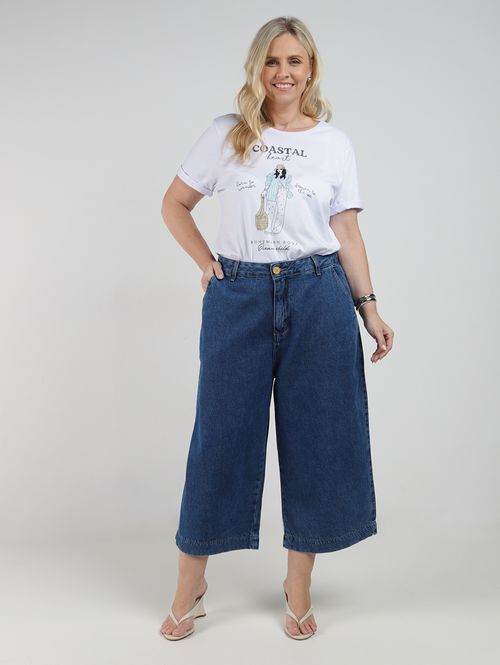 Calça Jeans Pantacourt Plus Size Feminina AZUL