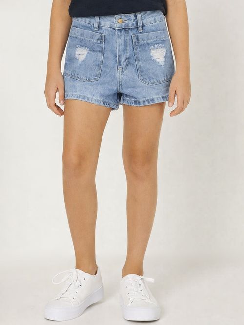 Short Jeans Juvenil Para Menina - AZUL
