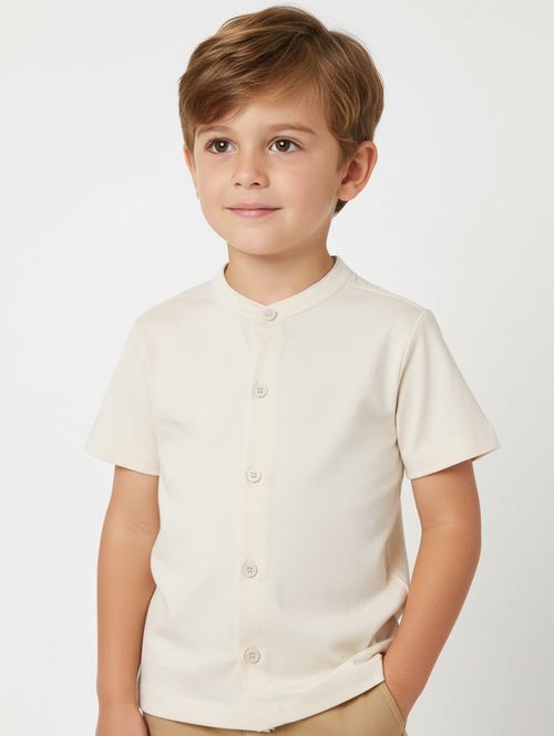 Camisa Linho Gola Portuguesa Infantil Para Menino- OFF WHITE