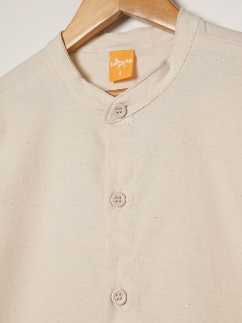 Camisa Linho Gola Portuguesa Infantil Para Menino- OFF WHITE