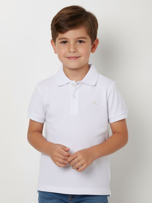Polo Piquet Manga Curta Infantil Para Menino- BRANCO