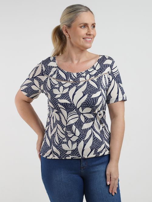 Blusa Manga Curta Plus Size Feminina AZUL