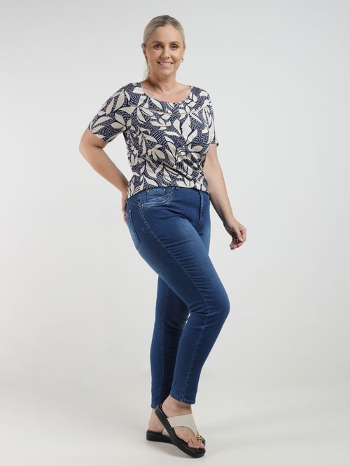 Blusa Manga Curta Plus Size Feminina AZUL