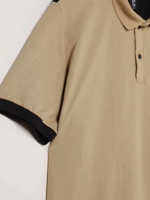 Polo Piquet Manga Curta Plus Size Masculina BEGE