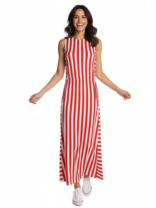 Vestido Listrado Feminino VERMELHO