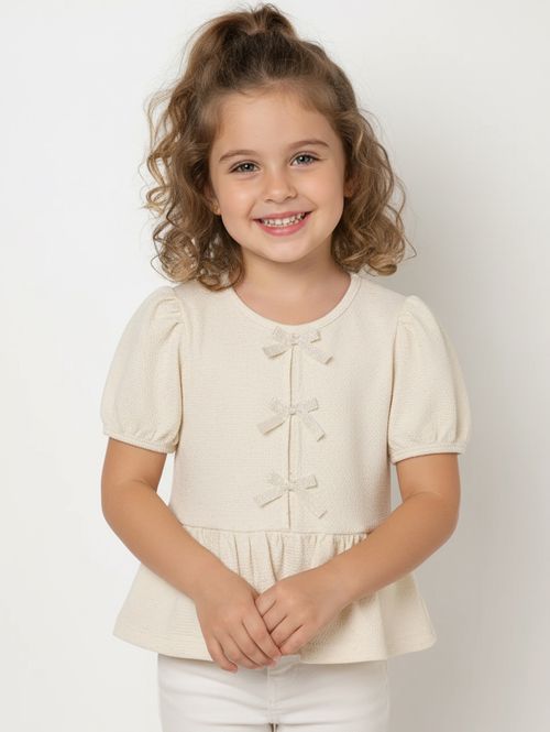 Blusa Malha Laços Infantil Para Menina - NATURAL
