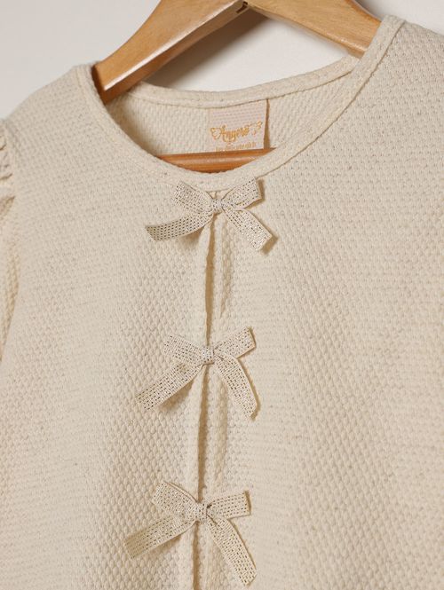 Blusa Malha Laços Infantil Para Menina - NATURAL