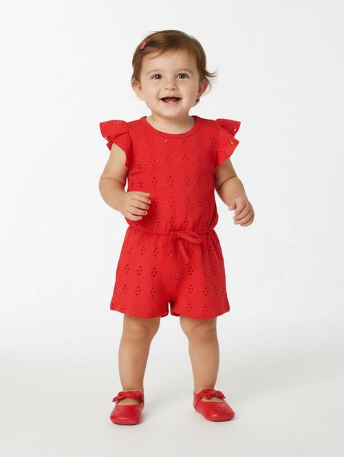 Macacão Laise Com Babado Infantil Para Menina- VERMELHO