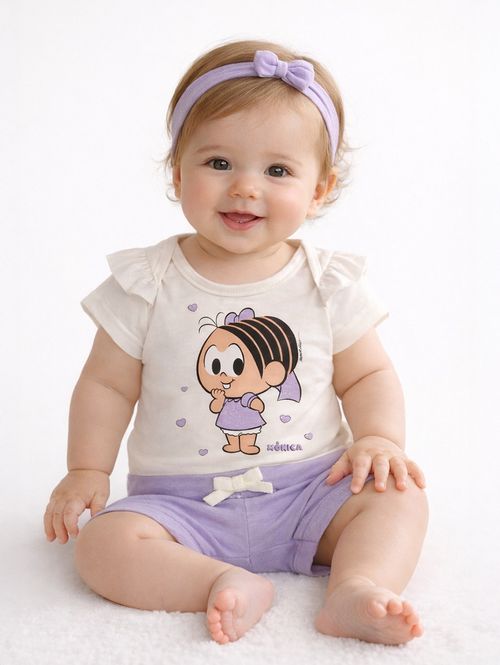 Conjunto Curto Turma da Mônica Infantil Para Bebê OFF WHITE