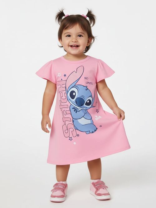Vestido Stitch Disney Infantil Para Menina - ROSA