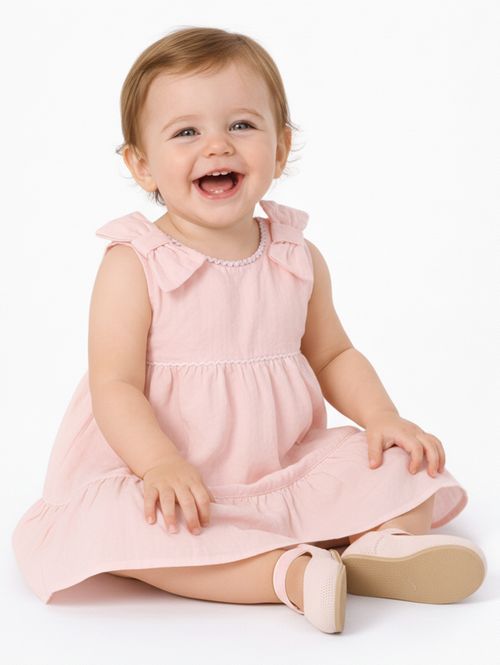 Vestido Tricoline Laço Infantil Para Menina - ROSA