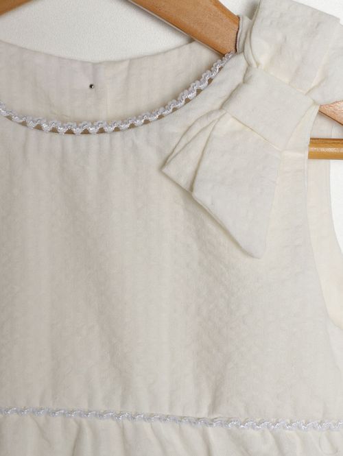 Vestido Tricoline Laço Infantil Para Menina - BEGE