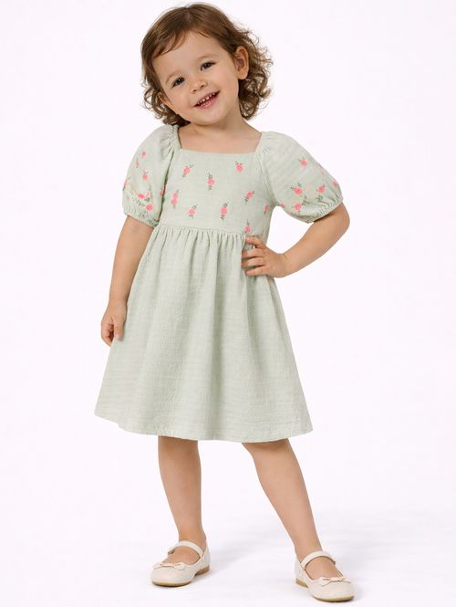 Vestido Malha Texturizada Infantil Para Menina- VERDE
