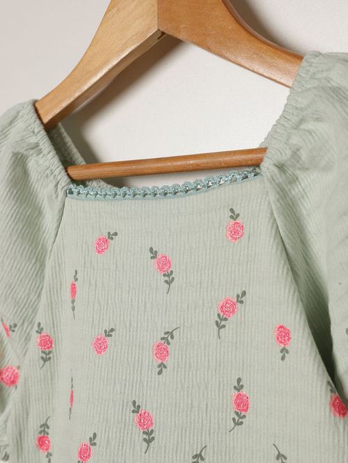 Vestido Malha Texturizada Infantil Para Menina- VERDE