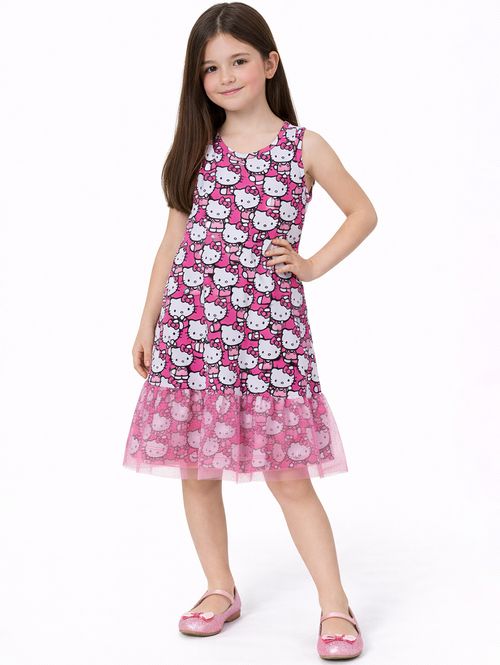 Vestido Evasê Hello Kitty Infantil Para Menina - ROSA