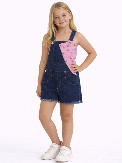 Jardineira Jeans Com Laço Juvenil Para Menina - AZUL