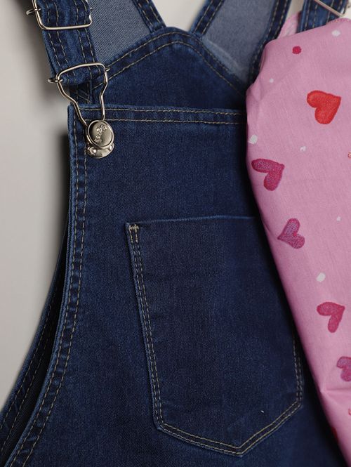 Jardineira Jeans Com Laço Juvenil Para Menina - AZUL