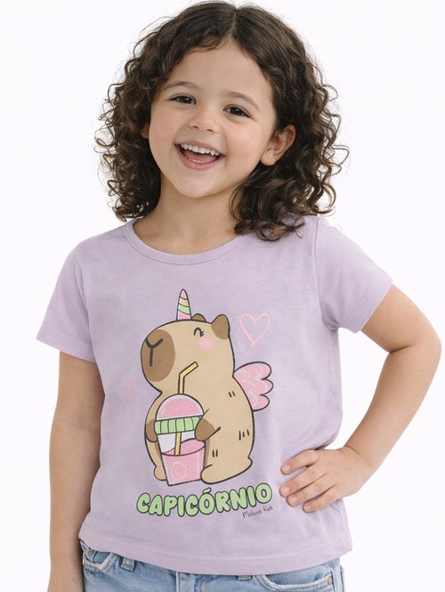 Blusa Cotton Capivara  Infantil Para Menina - LILAS