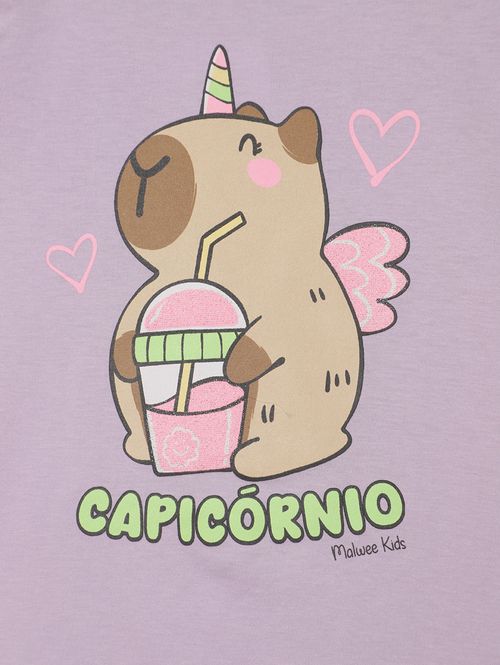 Blusa Cotton Capivara  Infantil Para Menina - LILAS