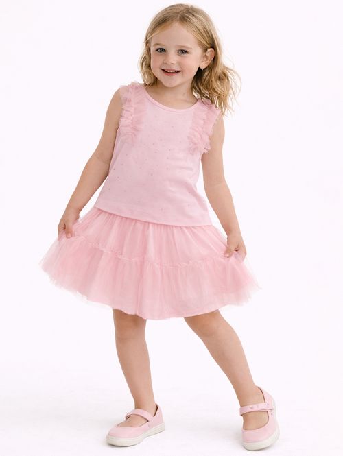 Conjunto Curto Com Tule Infantil Para Menina - ROSA CLARO