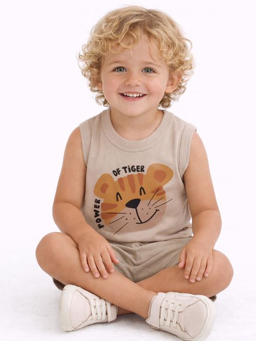 Camiseta Regata Estampada Infantil Para Menino - BEGE