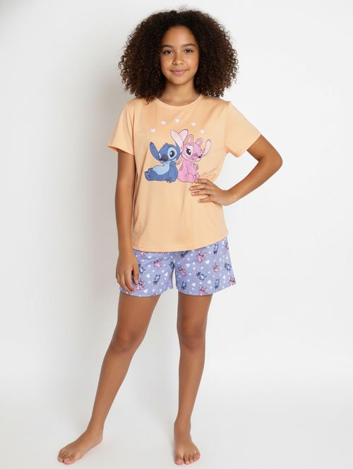 Pijama Curto Stitch  Juvenil Para Menina - SALMAO/AZUL