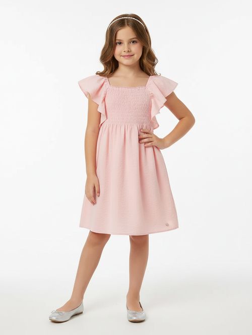 Vestido Com Lastex Infantil Para Menina - ROSA CLARO