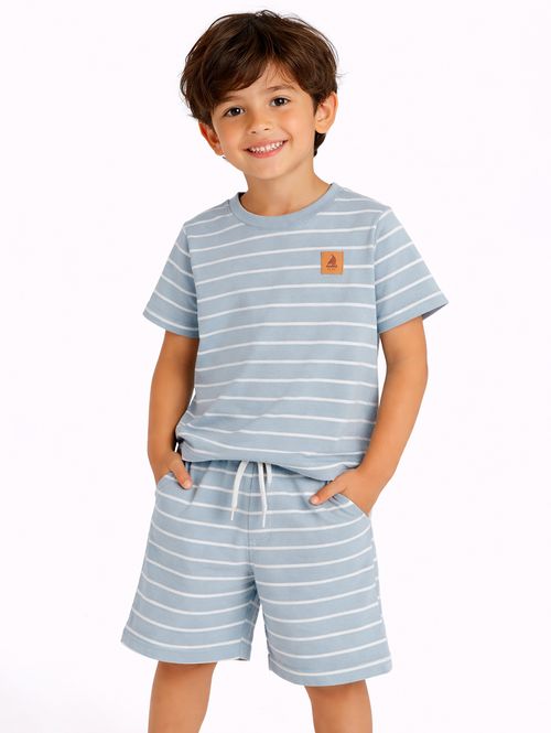 Conjunto Curto Listrado Infantil Para Menino - AZUL