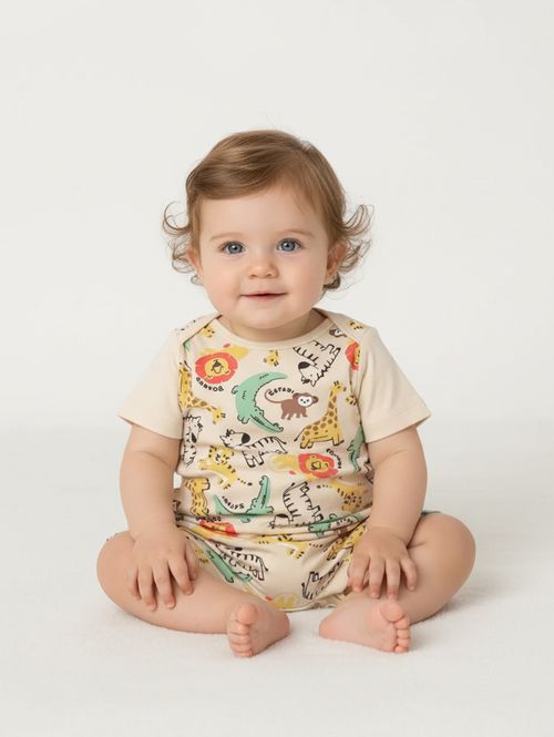 Macacão Estampado Infantil Para Bebê - BEGE