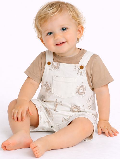 Jardineira Estampada Infantil Para Bebê - NATURAL