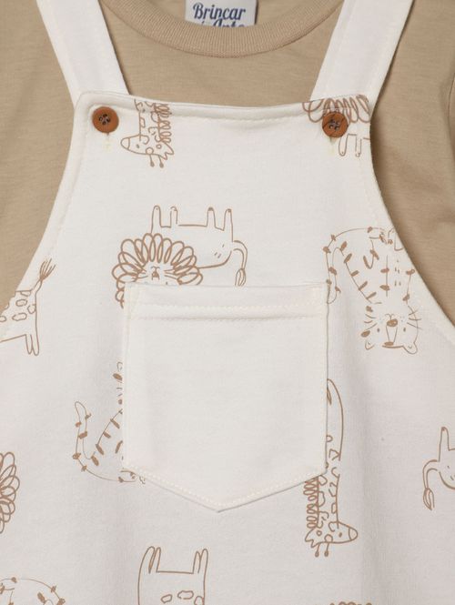 Jardineira Estampada Infantil Para Bebê - NATURAL