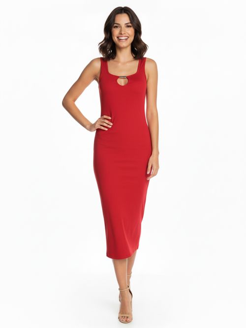 Vestido Texturizado Midi Autentique Feminino VERMELHO