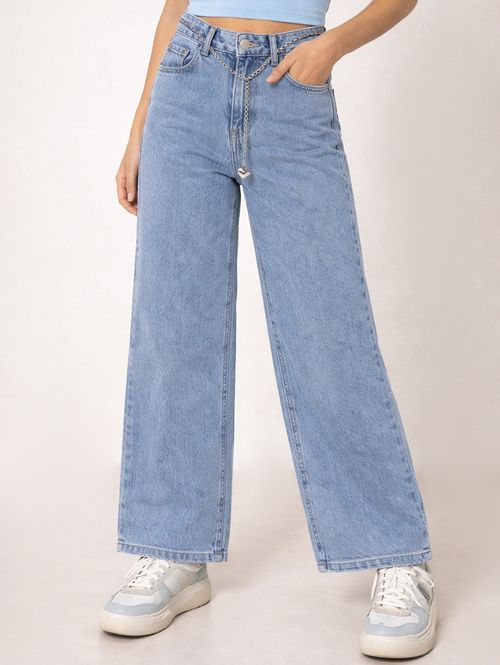 Calça Jeans Wide Leg Juvenil Para Menina - AZUL