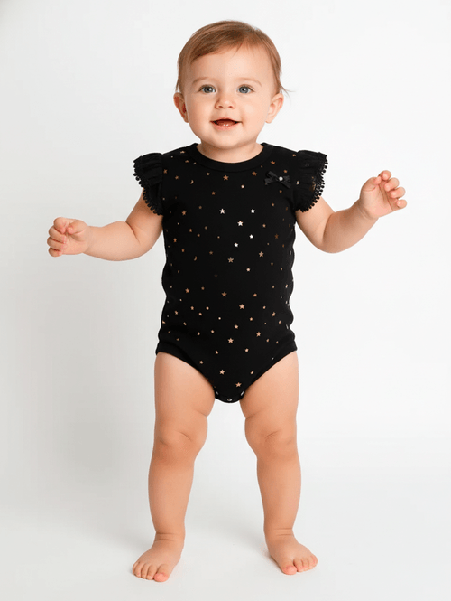 Body Canelado Com Tule Infantil Para Menina- PRETO
