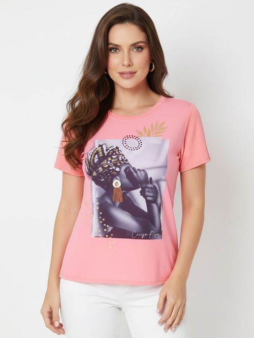 Blusa Manga Curta Feminina Rosa