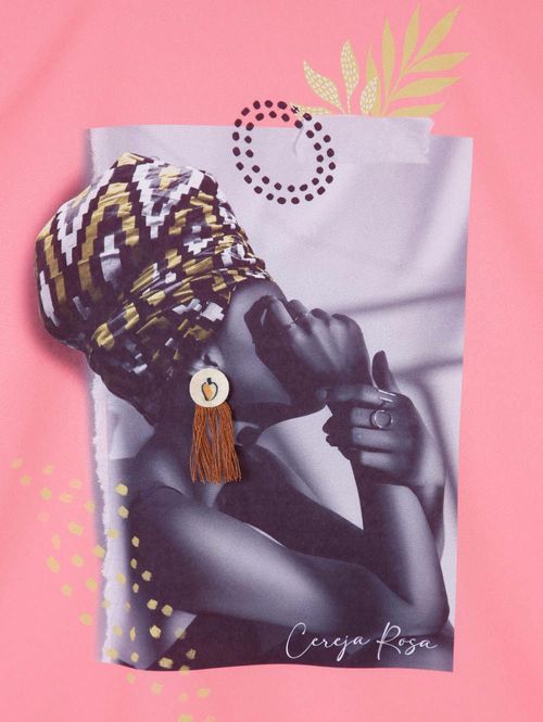 Blusa Manga Curta Feminina Rosa