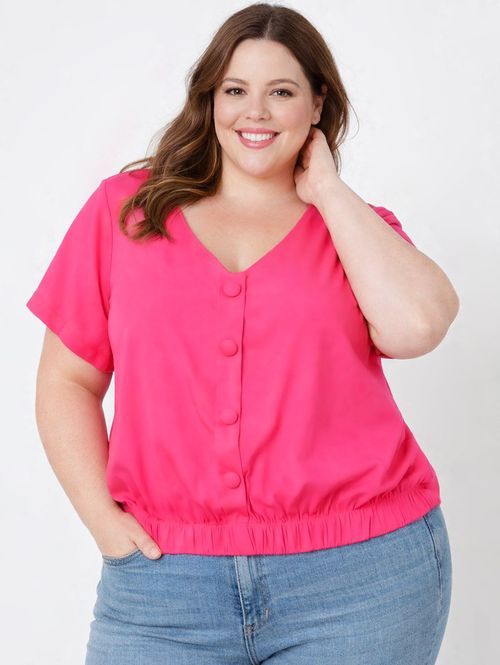 Blusa Manga Curta Plus Size Feminina ROSA