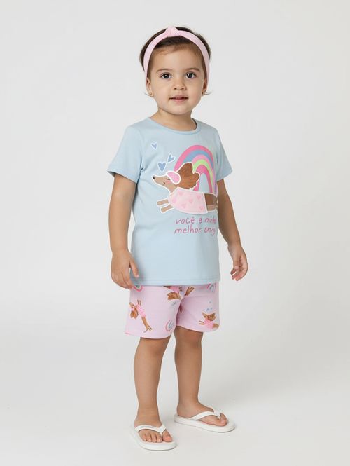 Pijama Curto Infantil Para Menina - AZUL CLARO