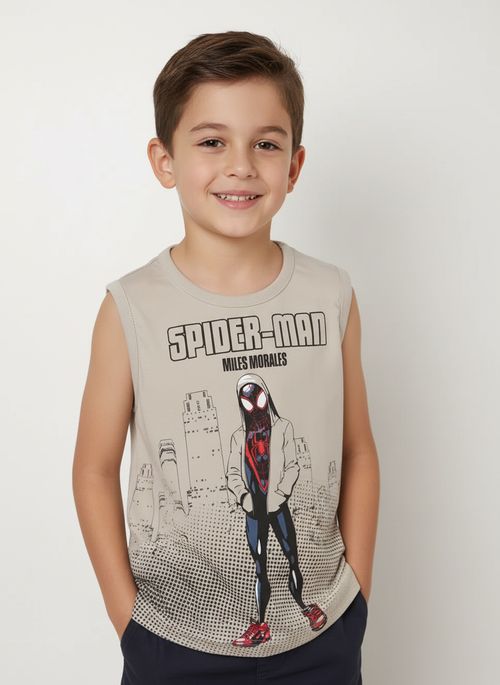 Camiseta Spider Man Regata Infantil Para Menino- BEGE