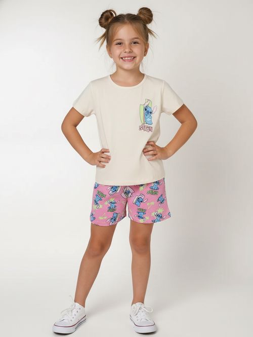 Conjunto Curto Stitch Infantil Para Menina - OFF WHITE